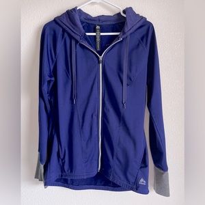 Lightweight Jacket L with hood and finger holes.